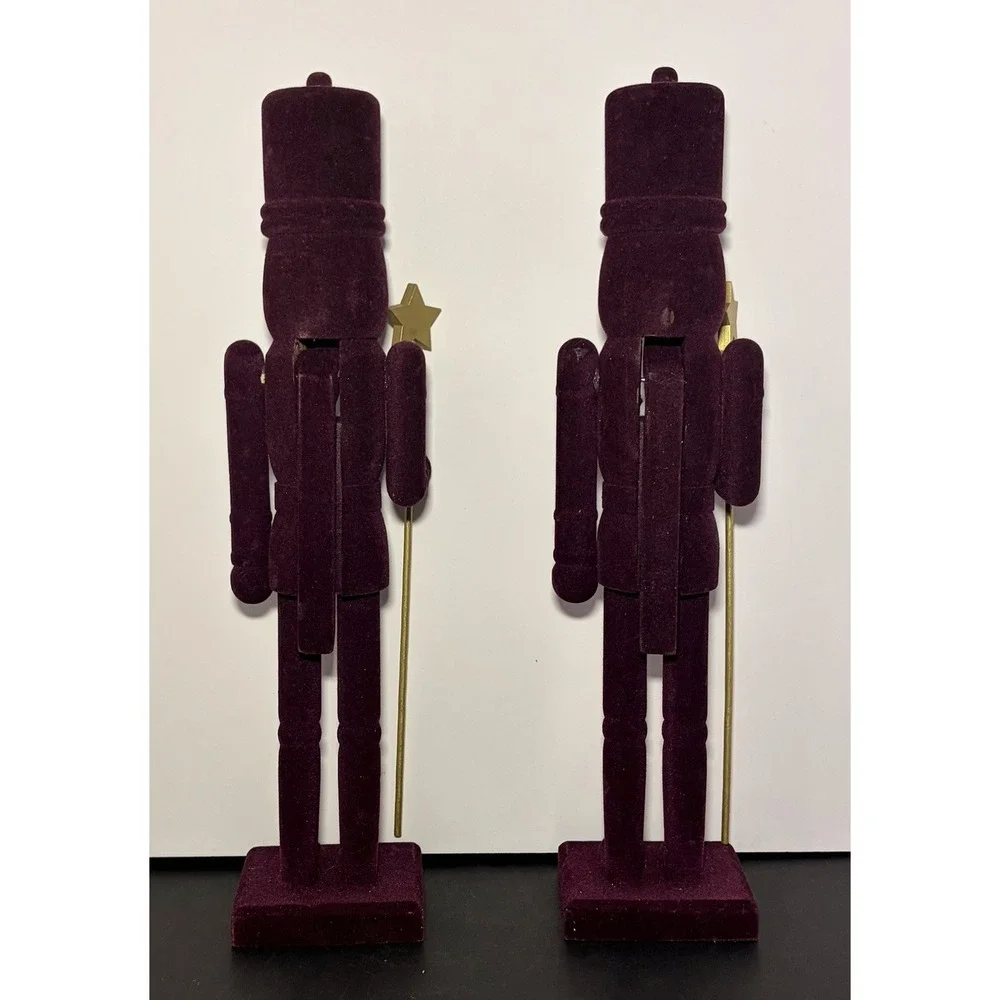 Flocked Nutcrackers Velvet Set Of 2 Festive Christmas Decor ASHLAND Deep Purple